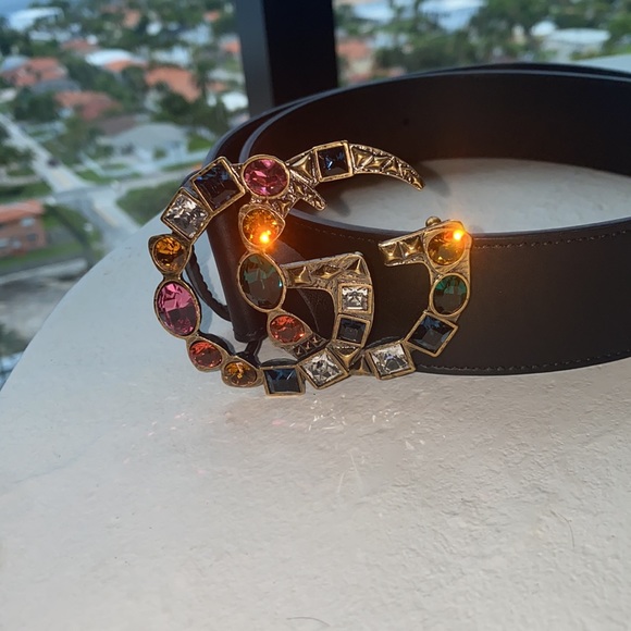 Gucci Black Belt with Colorful Gem Buckle - Picture 2 of 5